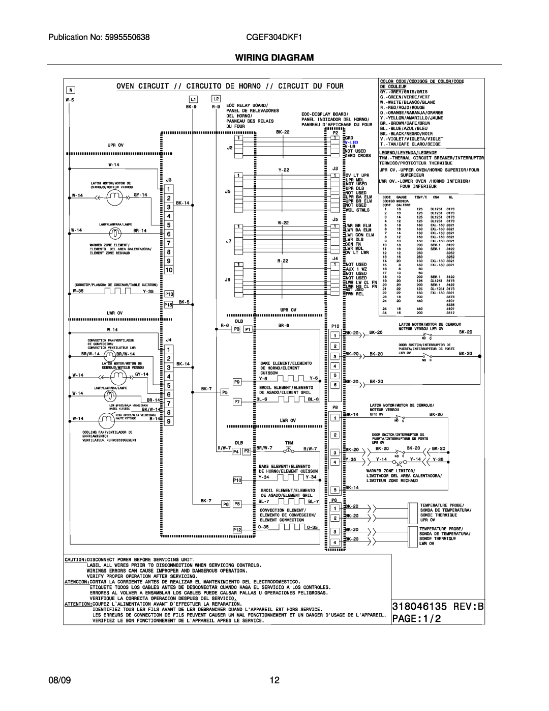 Electrolux CGEF304DK installation instructions Wiring Diagram, 08/09 