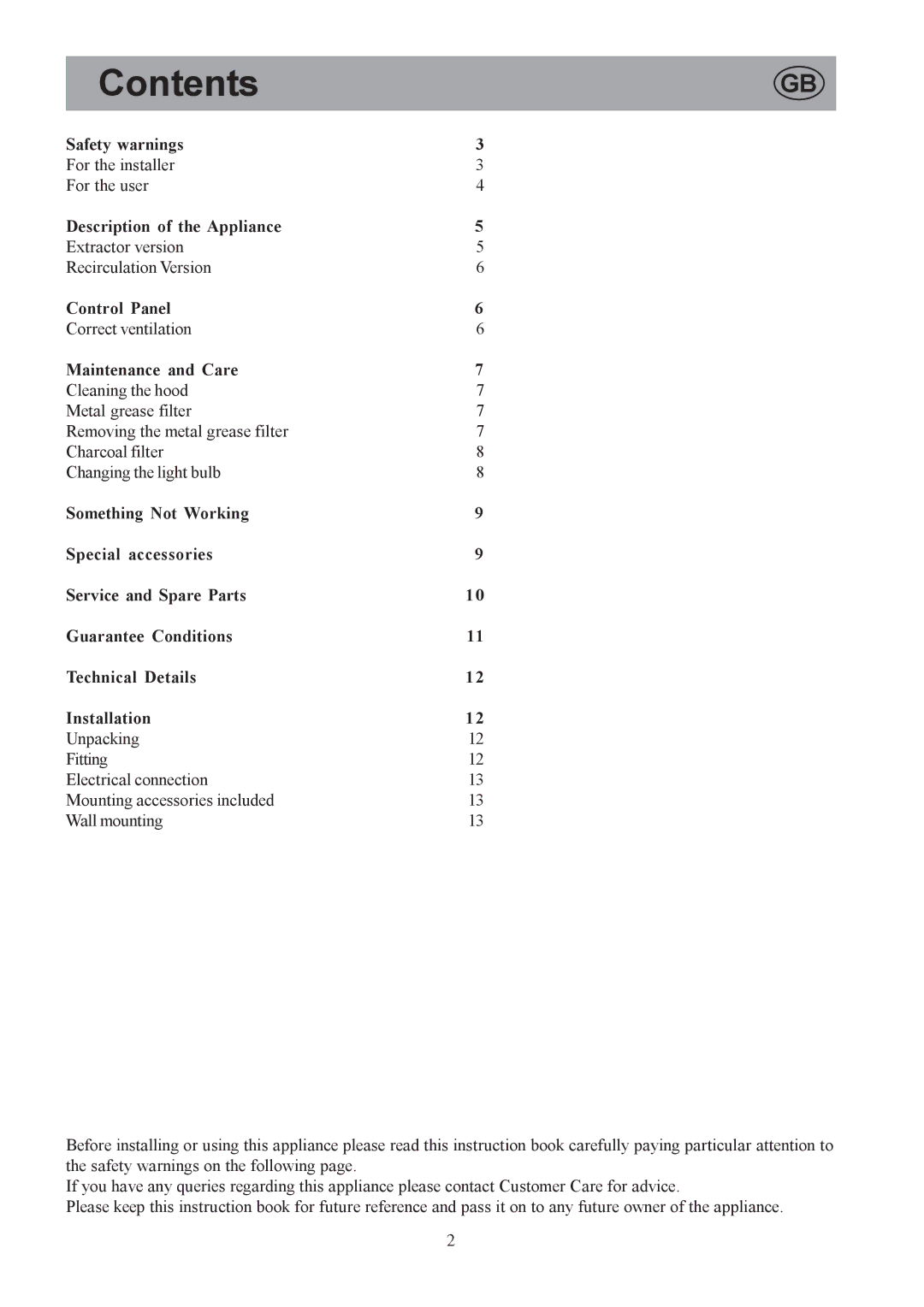 Electrolux CH 700 user manual Contents 