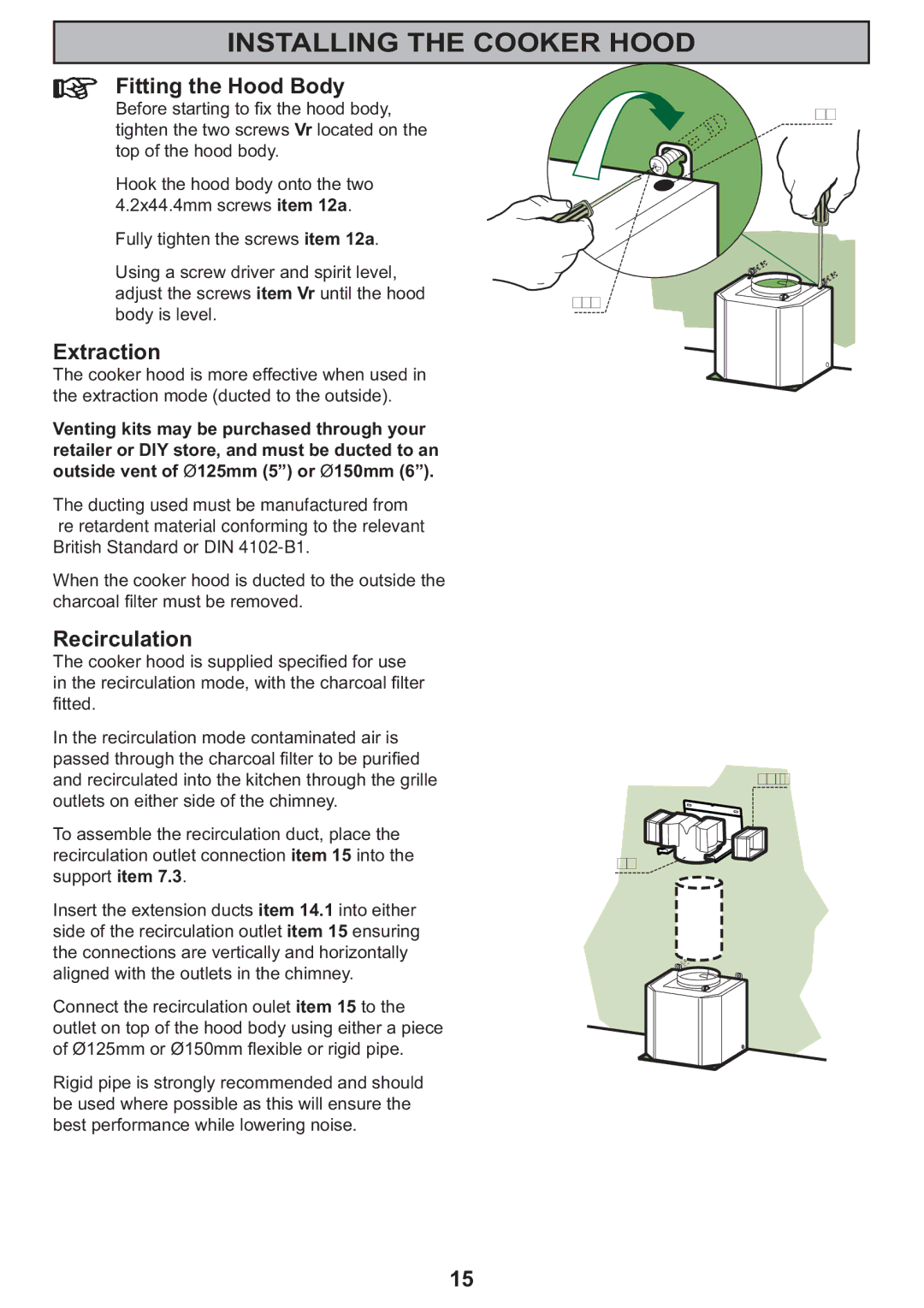 Electrolux CH 710 manual Fitting the Hood Body, 150, 12a 14.1 