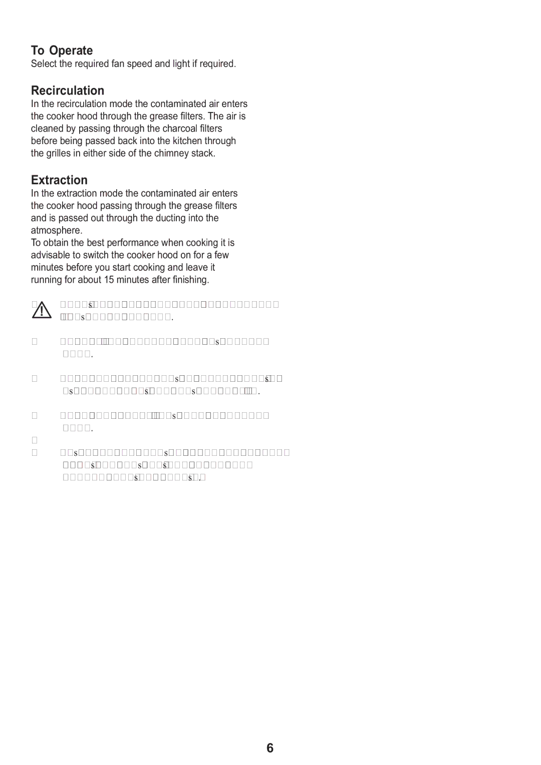 Electrolux CH 710 manual To Operate, Recirculation, Extraction 