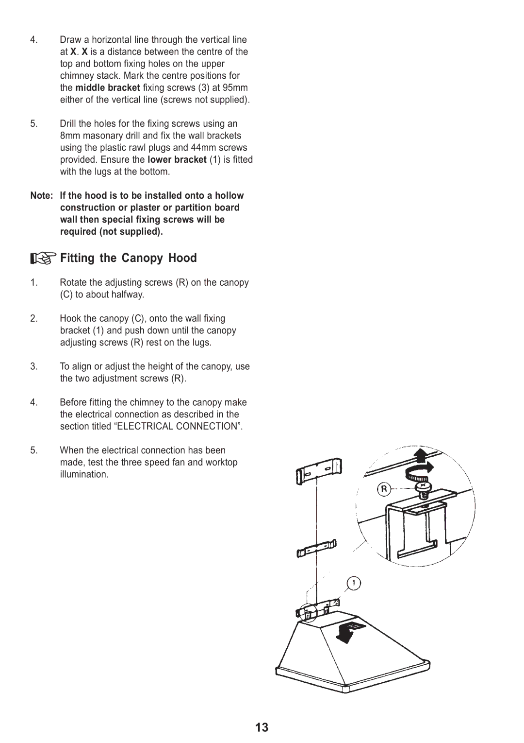 Electrolux CH120 manual Fitting the Canopy Hood 