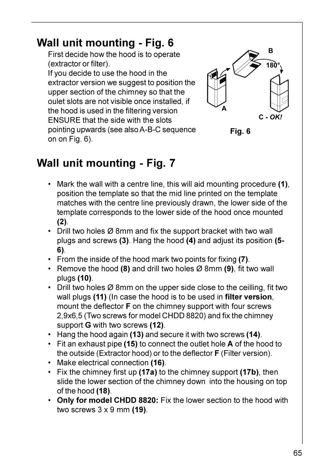 Electrolux CHDD 8890, CHDD 8820 installation instructions Wall unit mounting Fig 