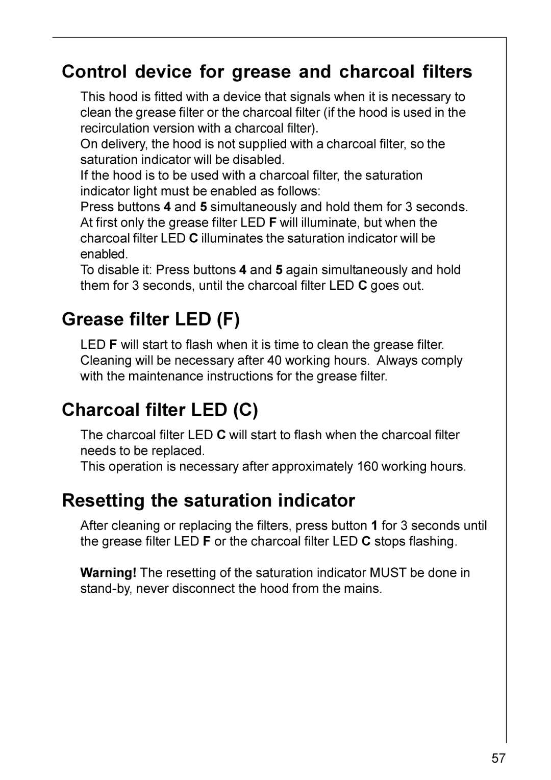 Electrolux CHDD 8890 Control device for grease and charcoal filters, Grease filter LED F, Charcoal filter LED C 