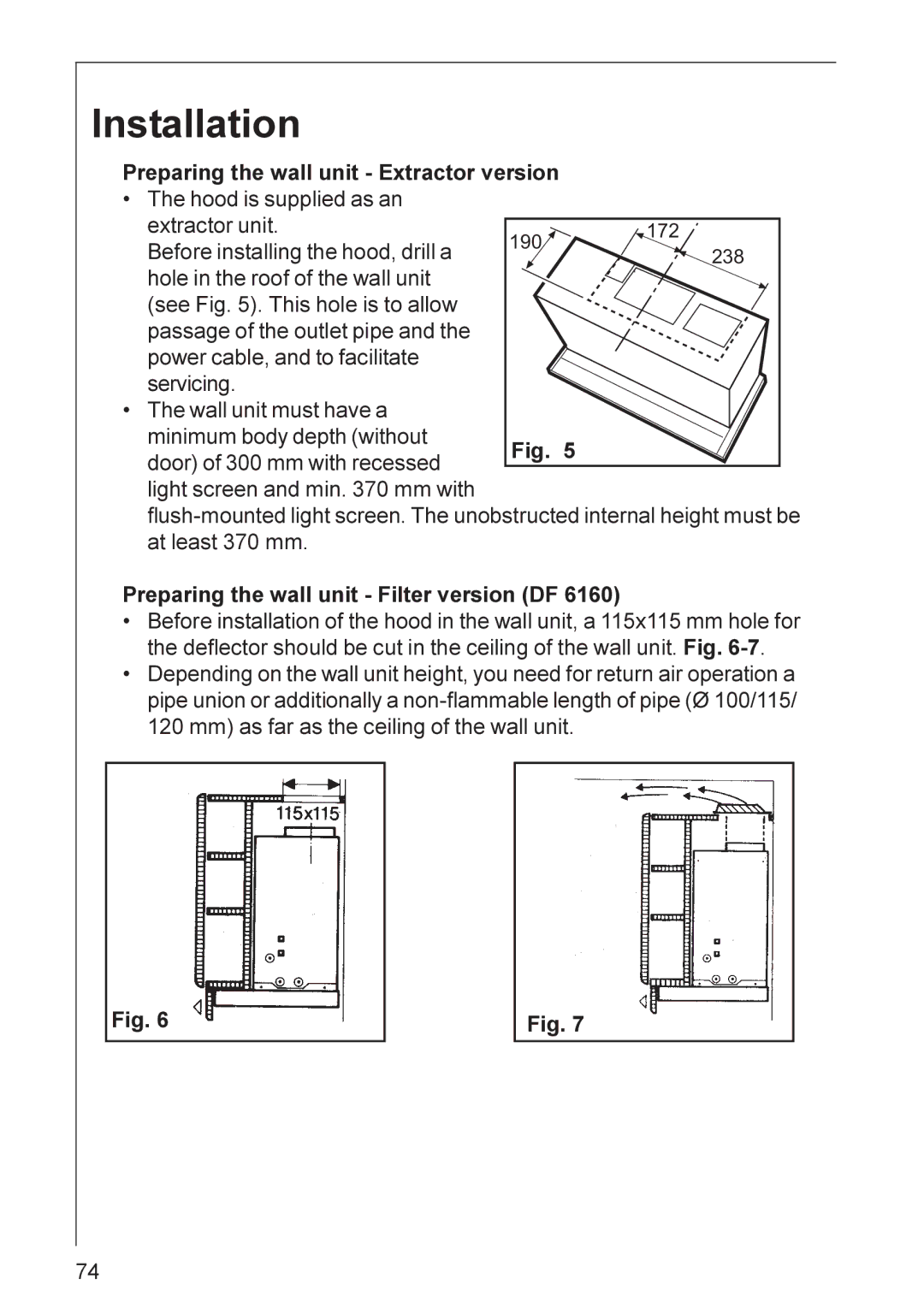 Electrolux CHDF 6260, DF 6160 installation instructions Installation 