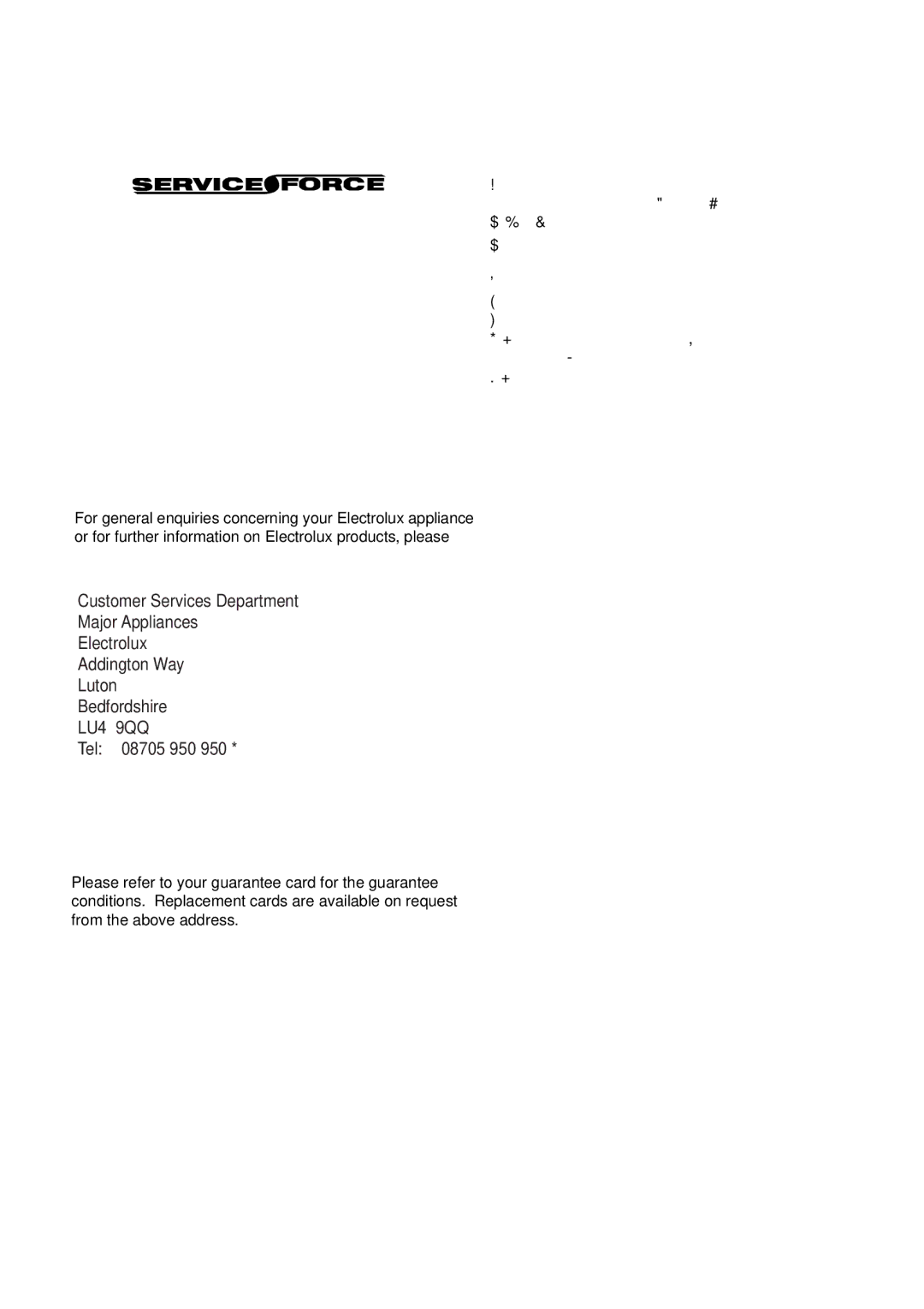 Electrolux CHI 950 manual Service and Spare Parts, Tel 08705 950 