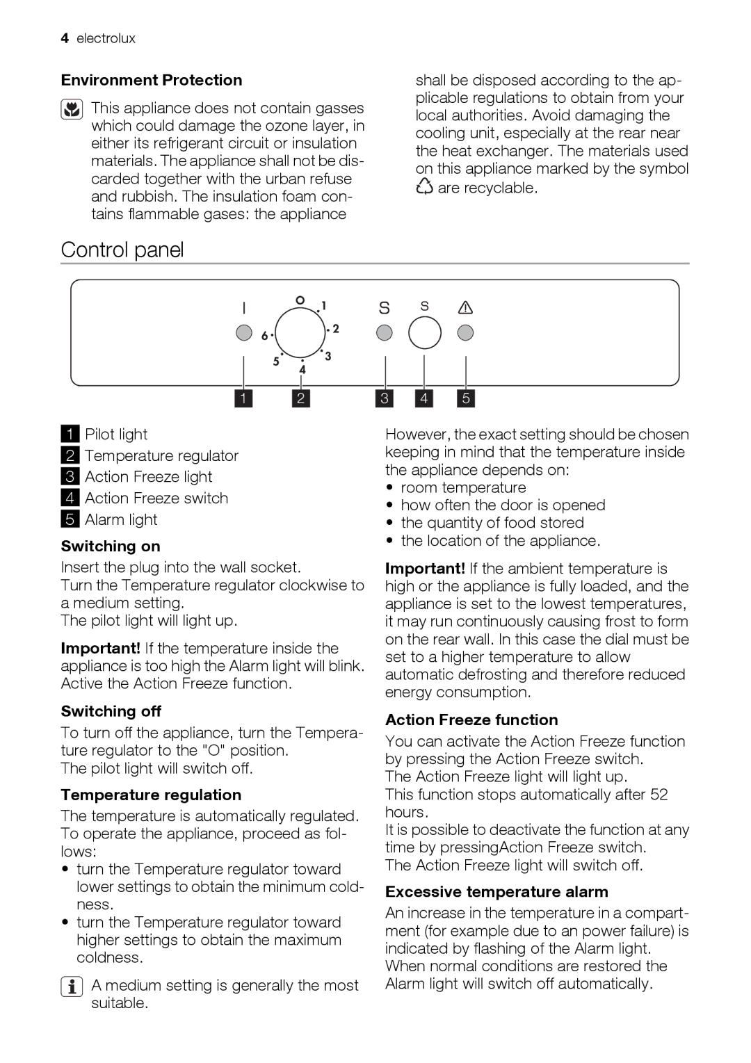 Electrolux CI 800 FA user manual Control panel 