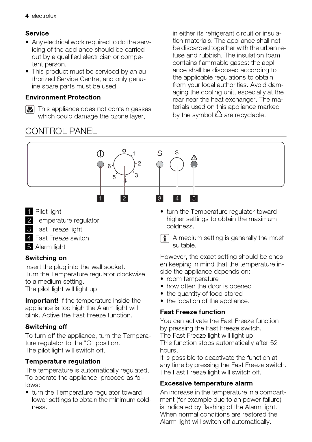 Electrolux CI120FA user manual Control Panel 