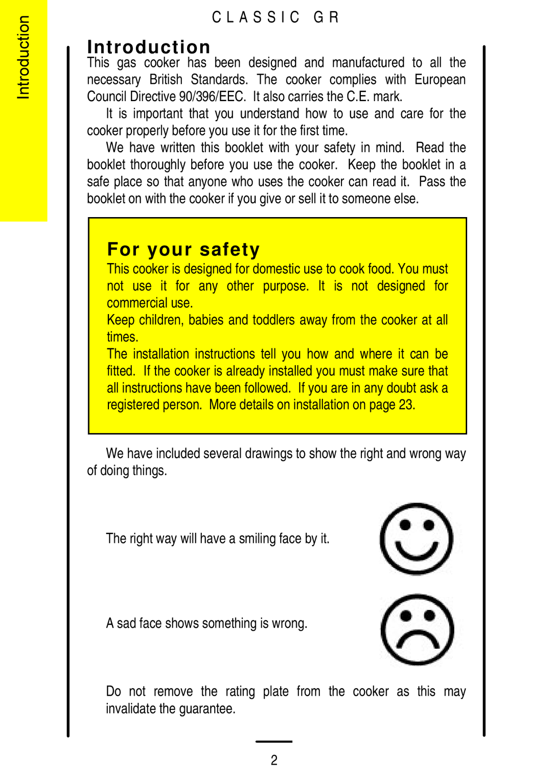 Electrolux CLASSIC GR installation instructions Introduction, For your safety 