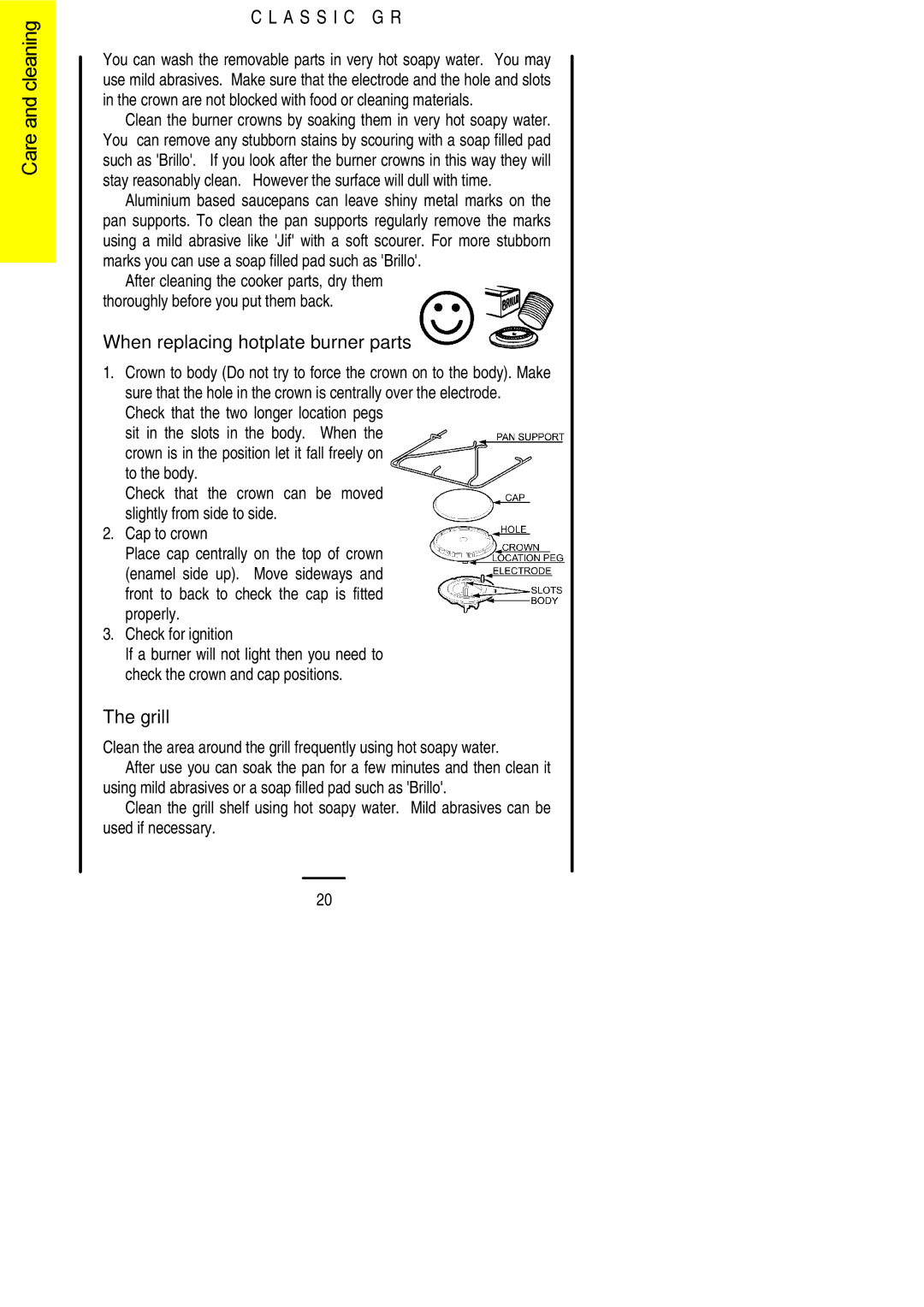 Electrolux CLASSIC GR installation instructions When replacing hotplate burner parts, Grill 