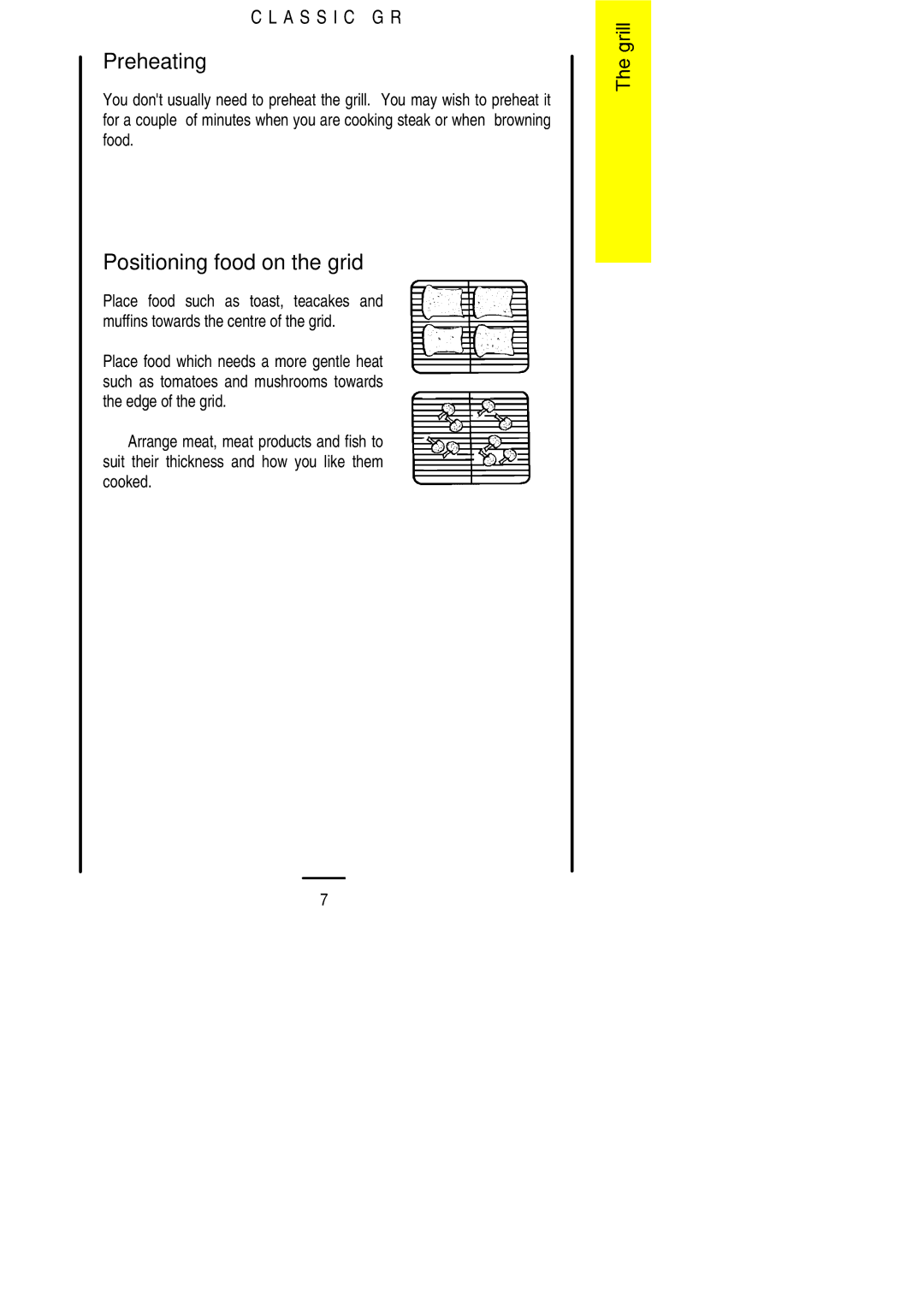 Electrolux CLASSIC GR installation instructions Preheating, Positioning food on the grid 