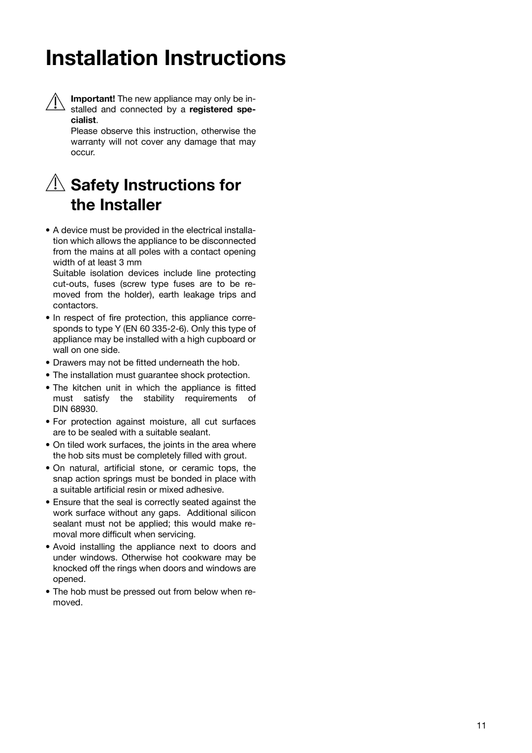 Electrolux CM 600 BLK manual Installation Instructions, Safety Instructions for the Installer 