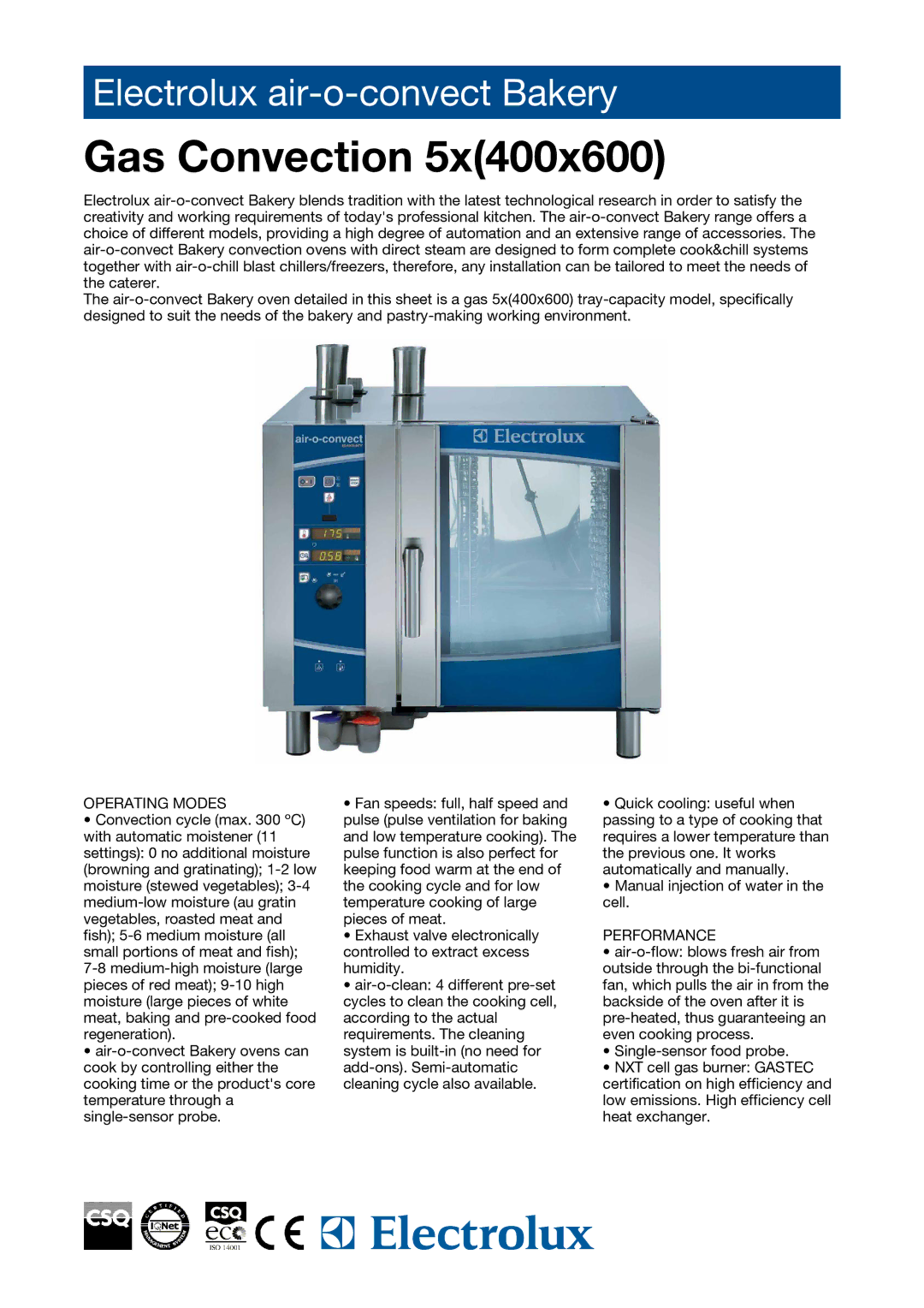 Electrolux Convection Oven manual Operating Modes, Performance 