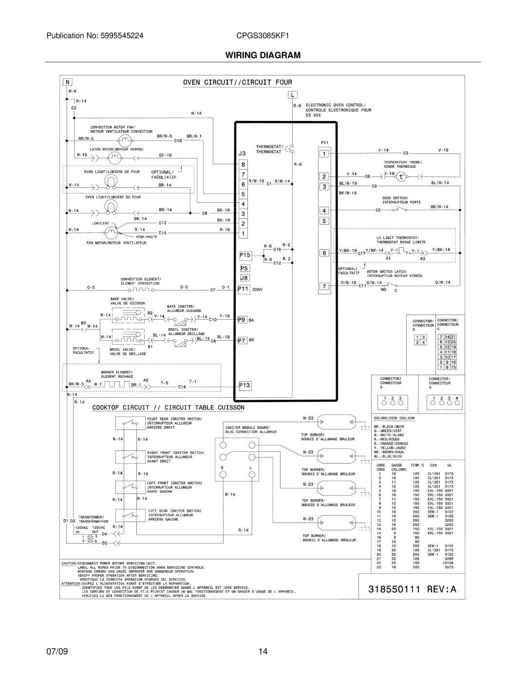 Electrolux CPGS3085KF1, 39452391M93S1 installation instructions Wiring Diagram 