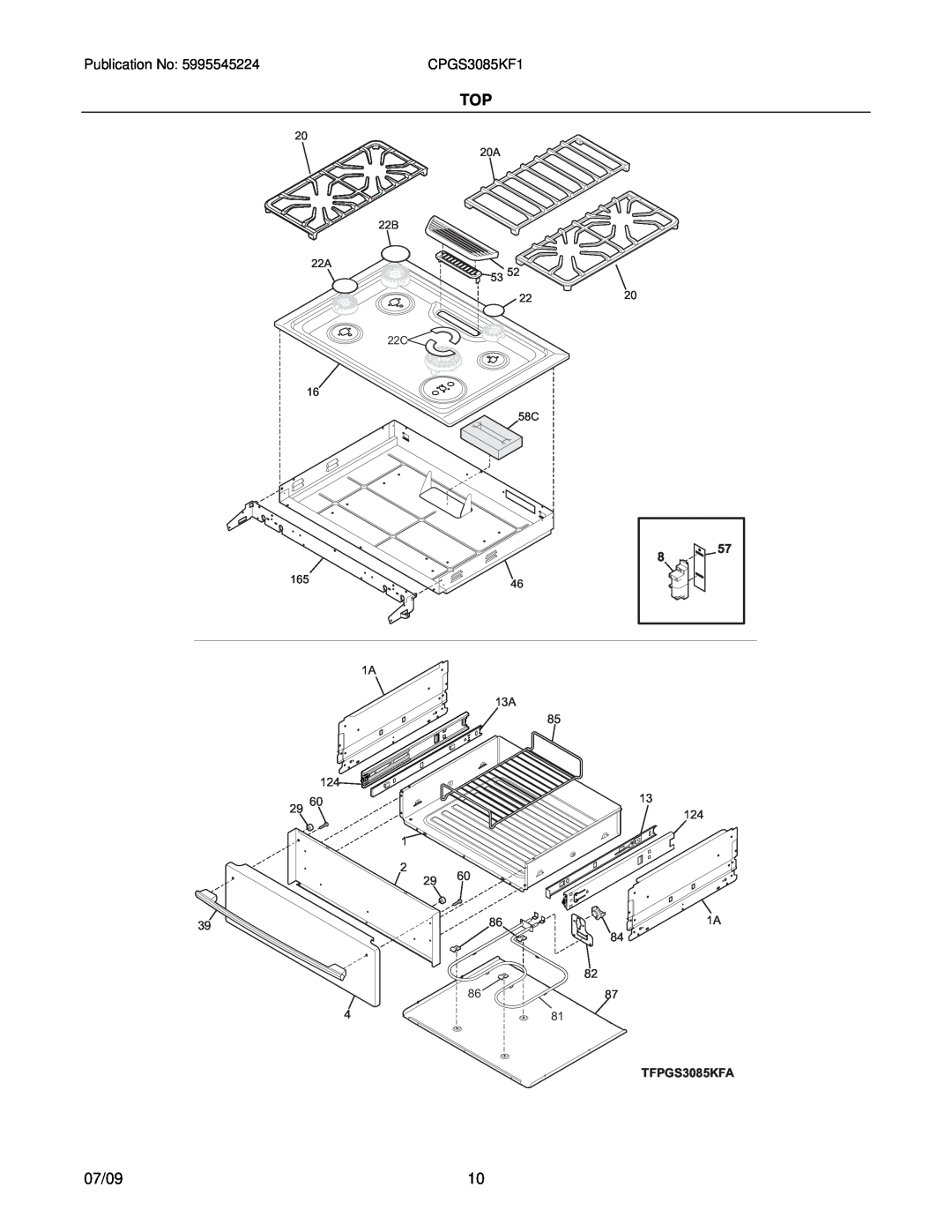 Electrolux CPGS3085KF1, 39452391M93S1 installation instructions 07/09, 20A 22B 22A, 2220 22C, 1A 13A 