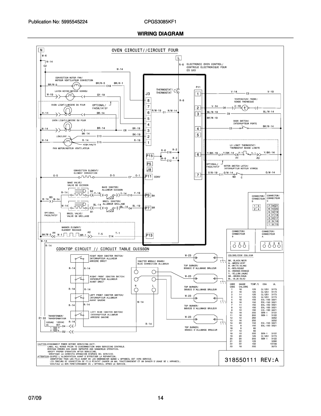 Electrolux CPGS3085KF1, 39452391M93S1 installation instructions Wiring Diagram, 07/09 