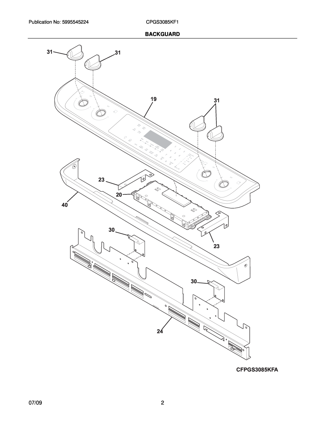 Electrolux CPGS3085KF1, 39452391M93S1 installation instructions 3131 1931, CFPGS3085KFA, Backguard, 07/09 