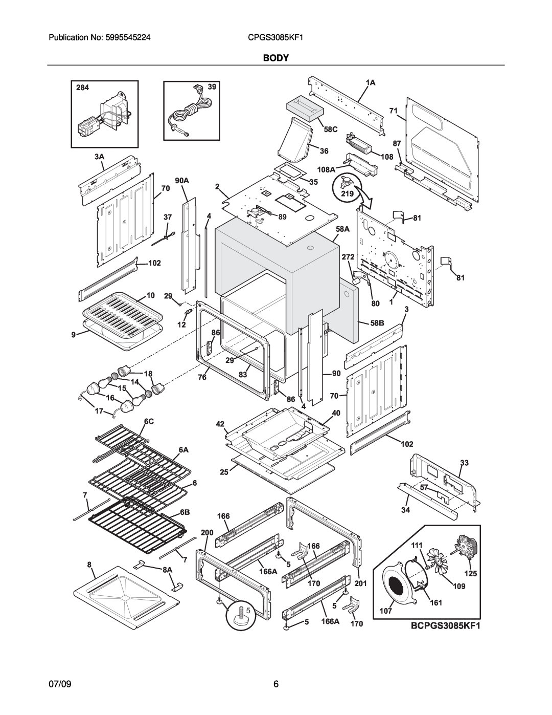 Electrolux 39452391M93S1 installation instructions Body, BCPGS3085KF1, 07/09 