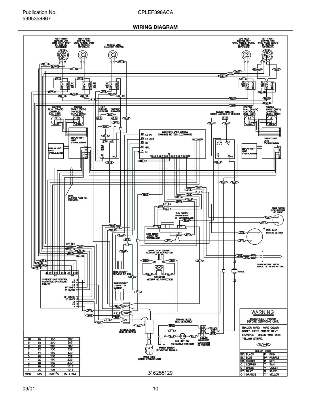 Electrolux CPLEF398A installation instructions Wiring Diagram 