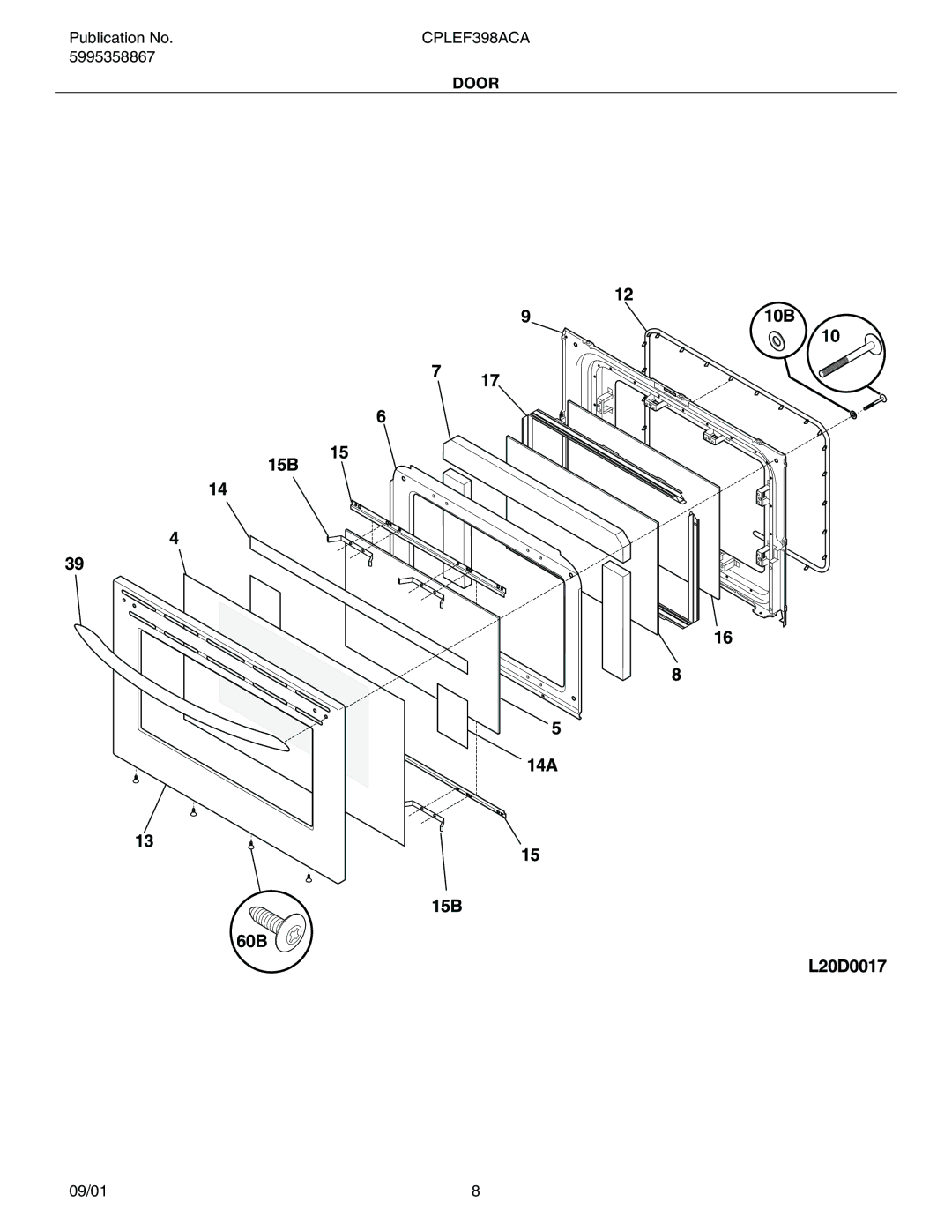 Electrolux CPLEF398A installation instructions Door 