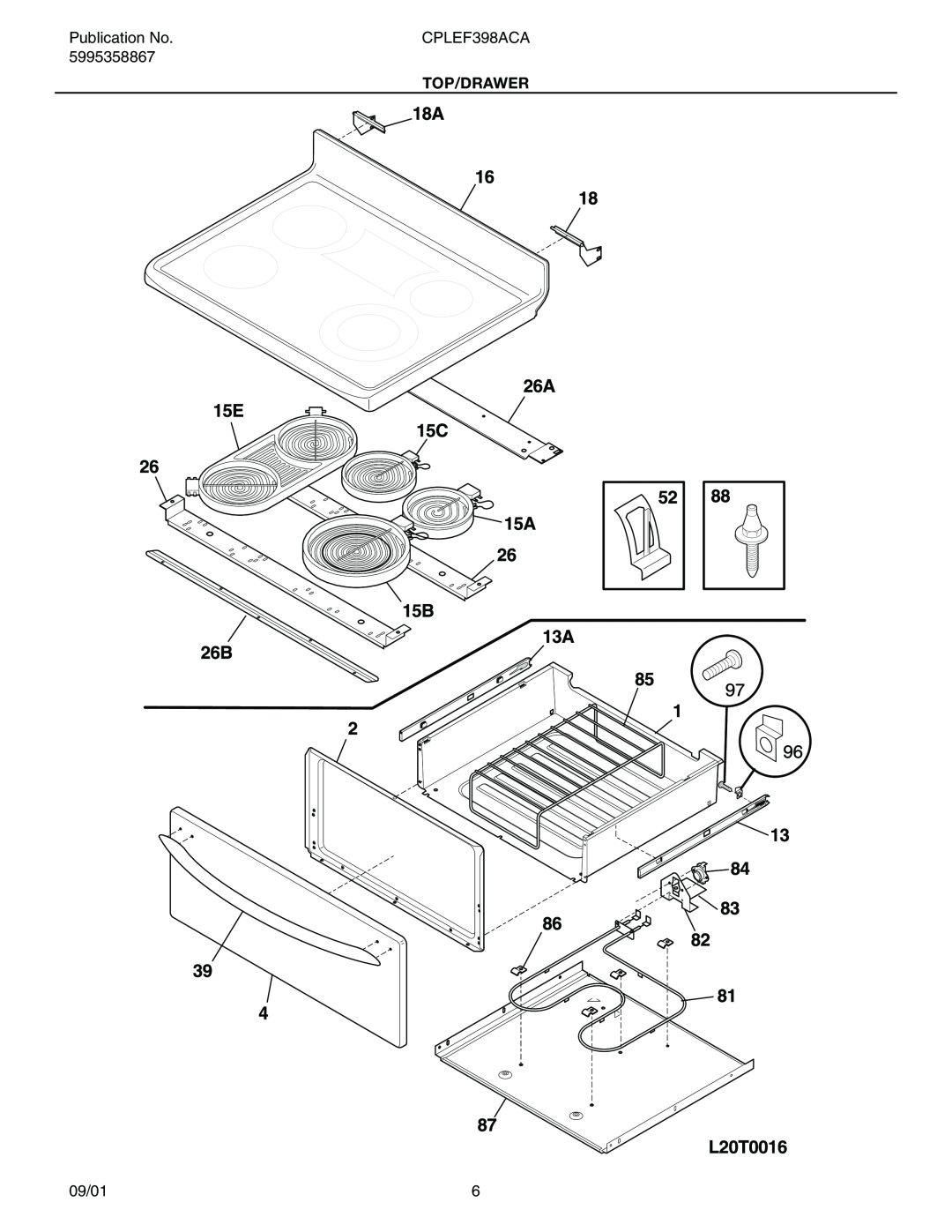 Electrolux installation instructions Publication No, CPLEF398ACA, 5995358867, Top/Drawer, 09/01 