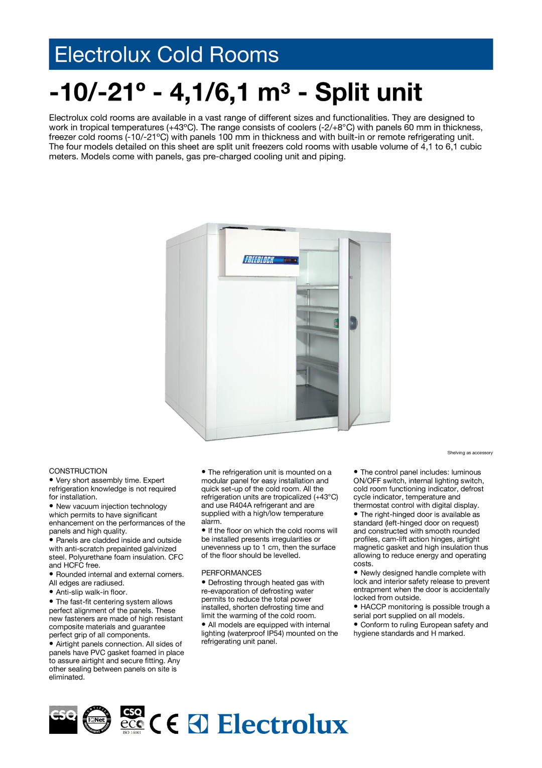 Electrolux CR24F061R, CR16F054R, HFBB060, CR20F051R, 102319 manual 10/-21º 4,1/6,1 m³ Split unit, Construction, Performances 