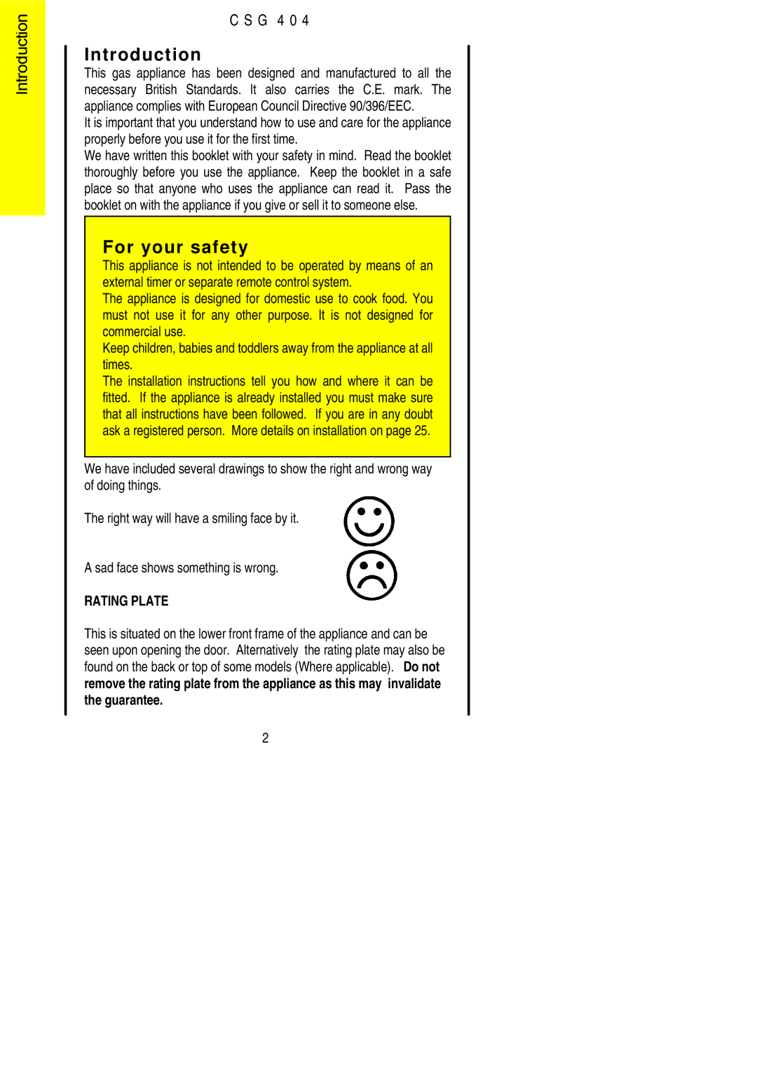 Electrolux CSG 404 installation instructions Introduction, For your safety 