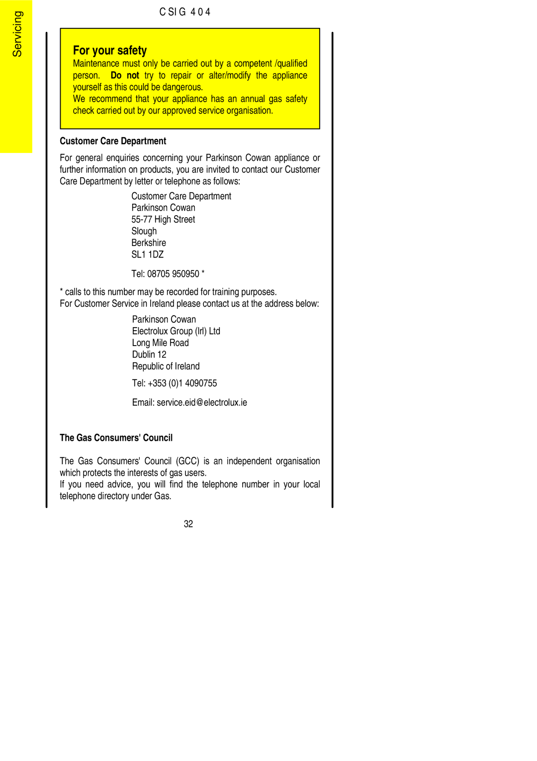 Electrolux CSG 404 installation instructions SI G 4 0 