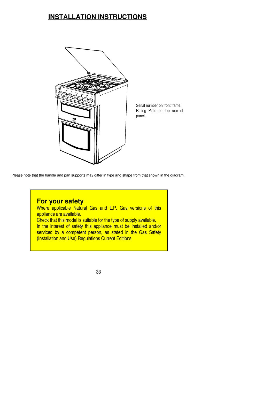 Electrolux CSG 404 installation instructions Installation Instructions 