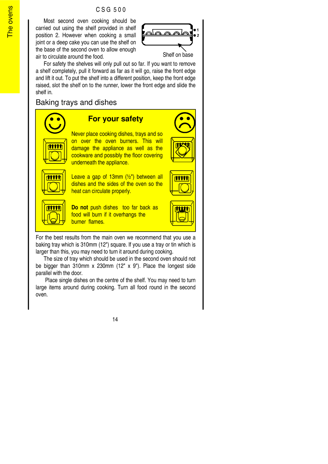 Electrolux CSG 500 installation instructions Baking trays and dishes, For your safety 