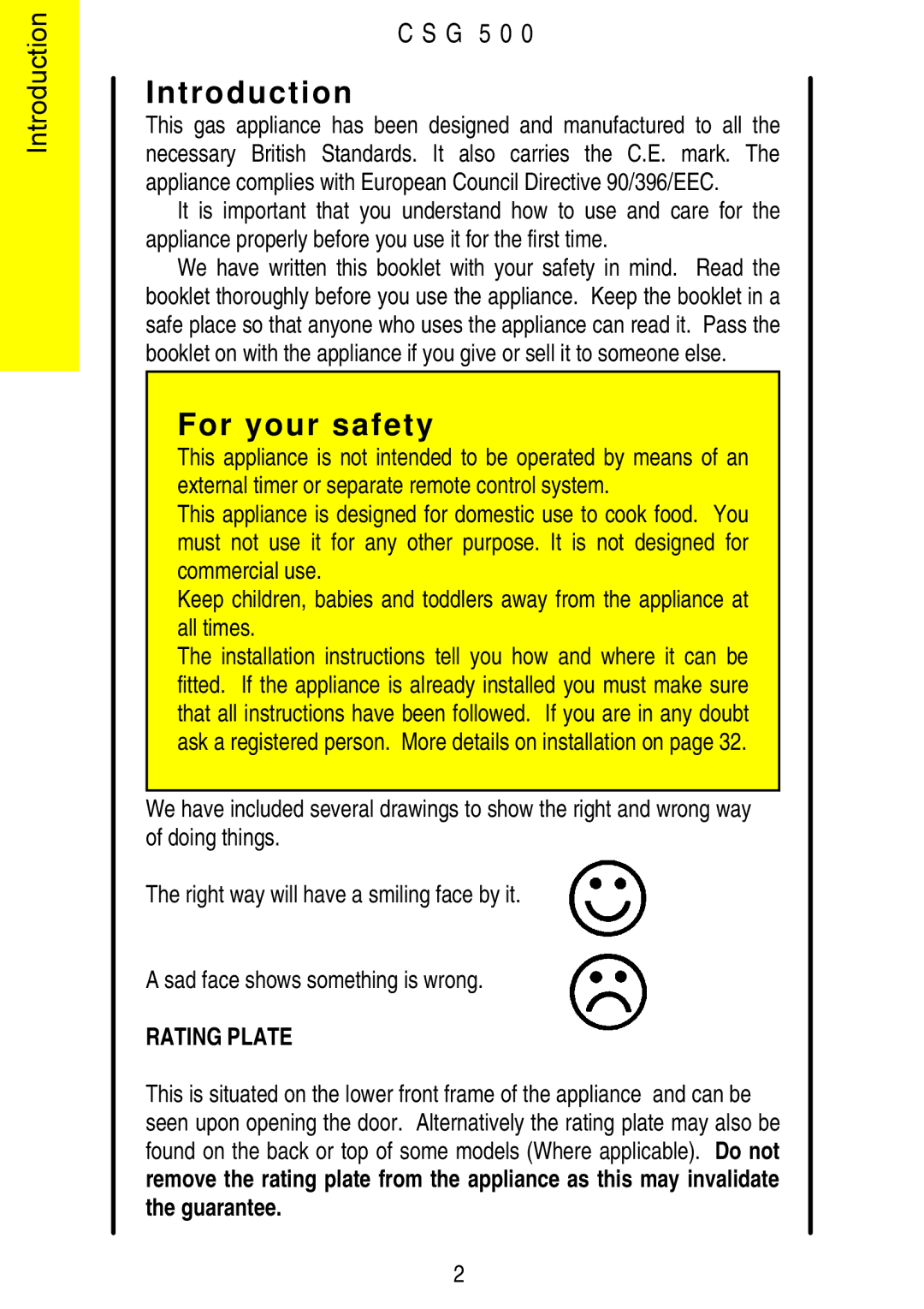 Electrolux CSG 500 installation instructions Introduction, For your safety 