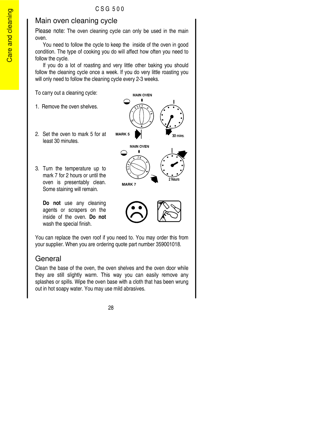 Electrolux CSG 500 installation instructions Main oven cleaning cycle, General 