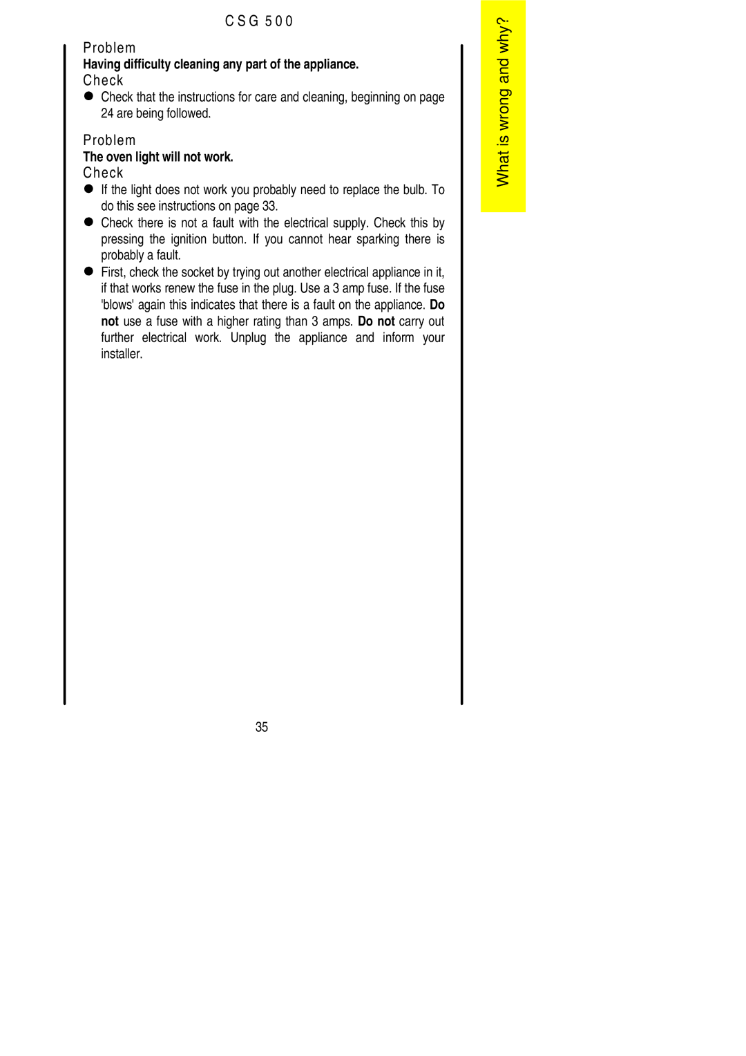 Electrolux CSG 500 installation instructions Probably a fault 