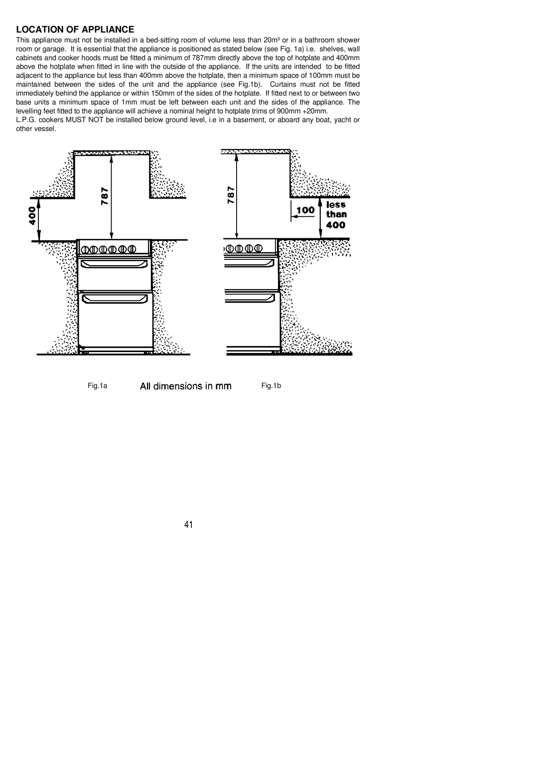 Electrolux CSG 500 installation instructions Location of Appliance, AFig.1b 