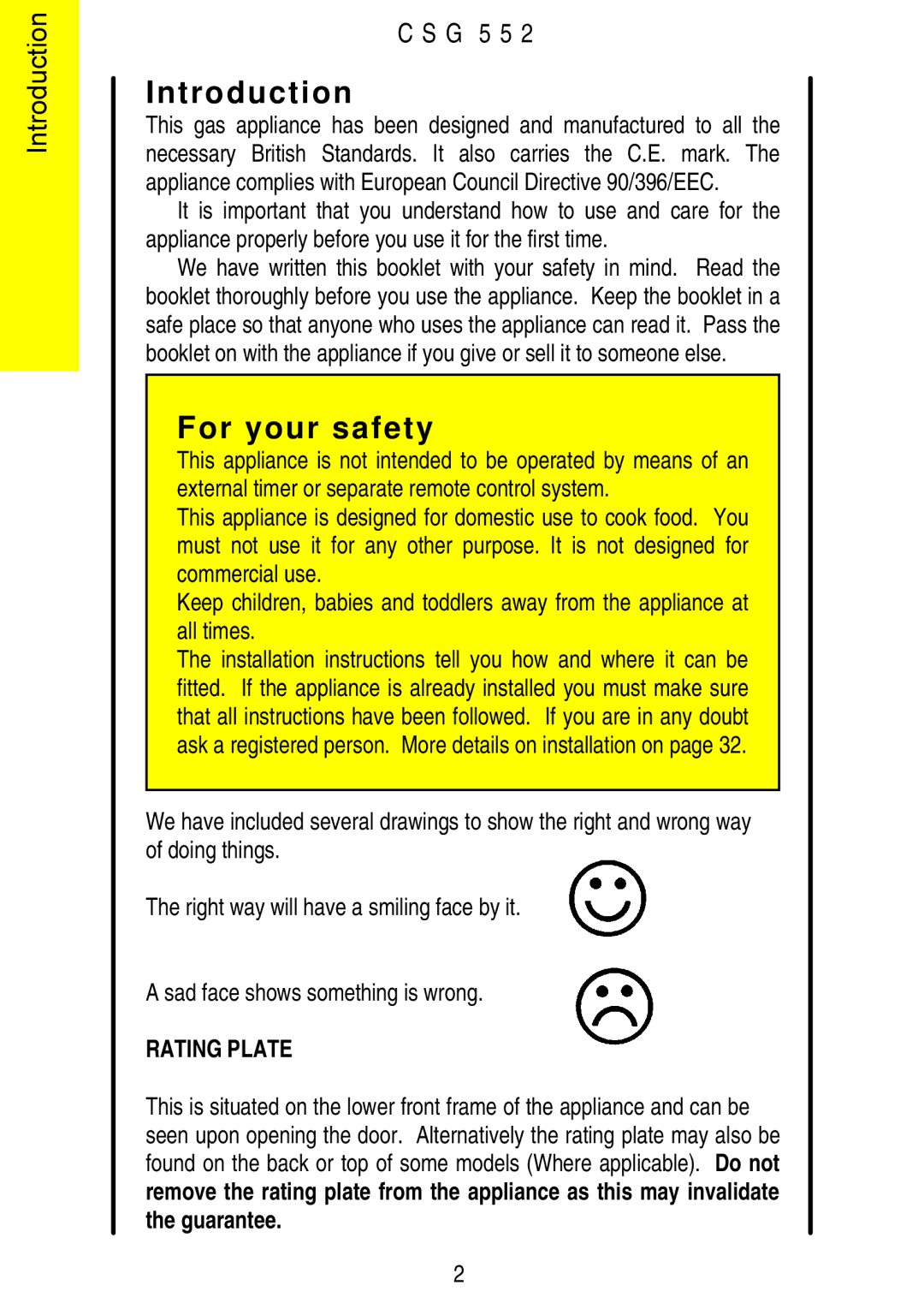 Electrolux CSG 552 installation instructions Introduction, For your safety 