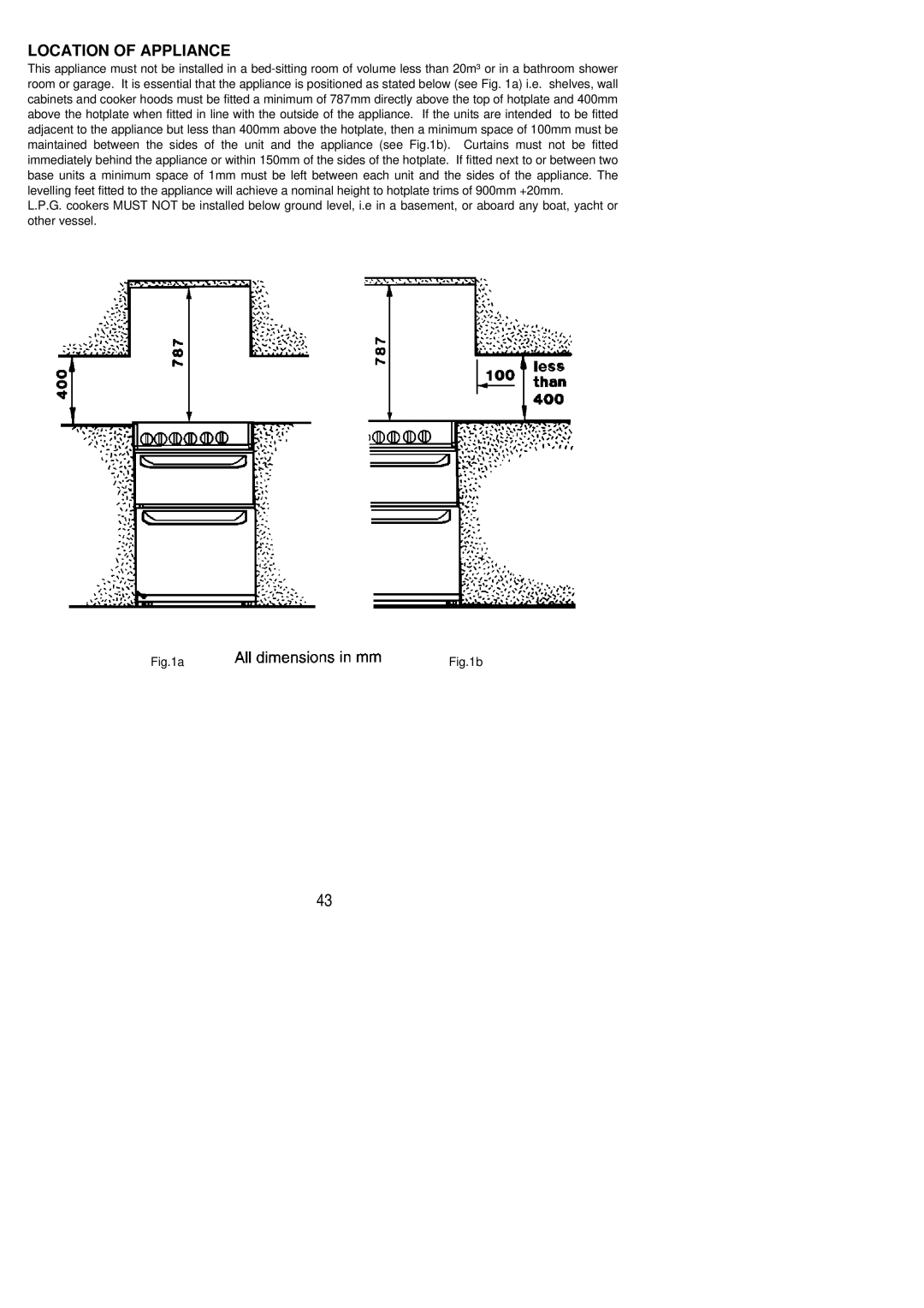 Electrolux CSG 552 installation instructions Location of Appliance, AFig.1b 