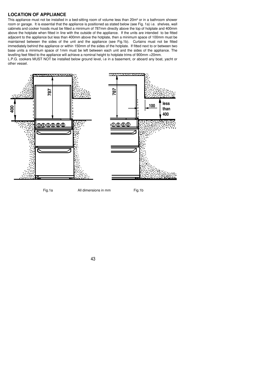 Electrolux CSG 558 installation instructions Location of Appliance 