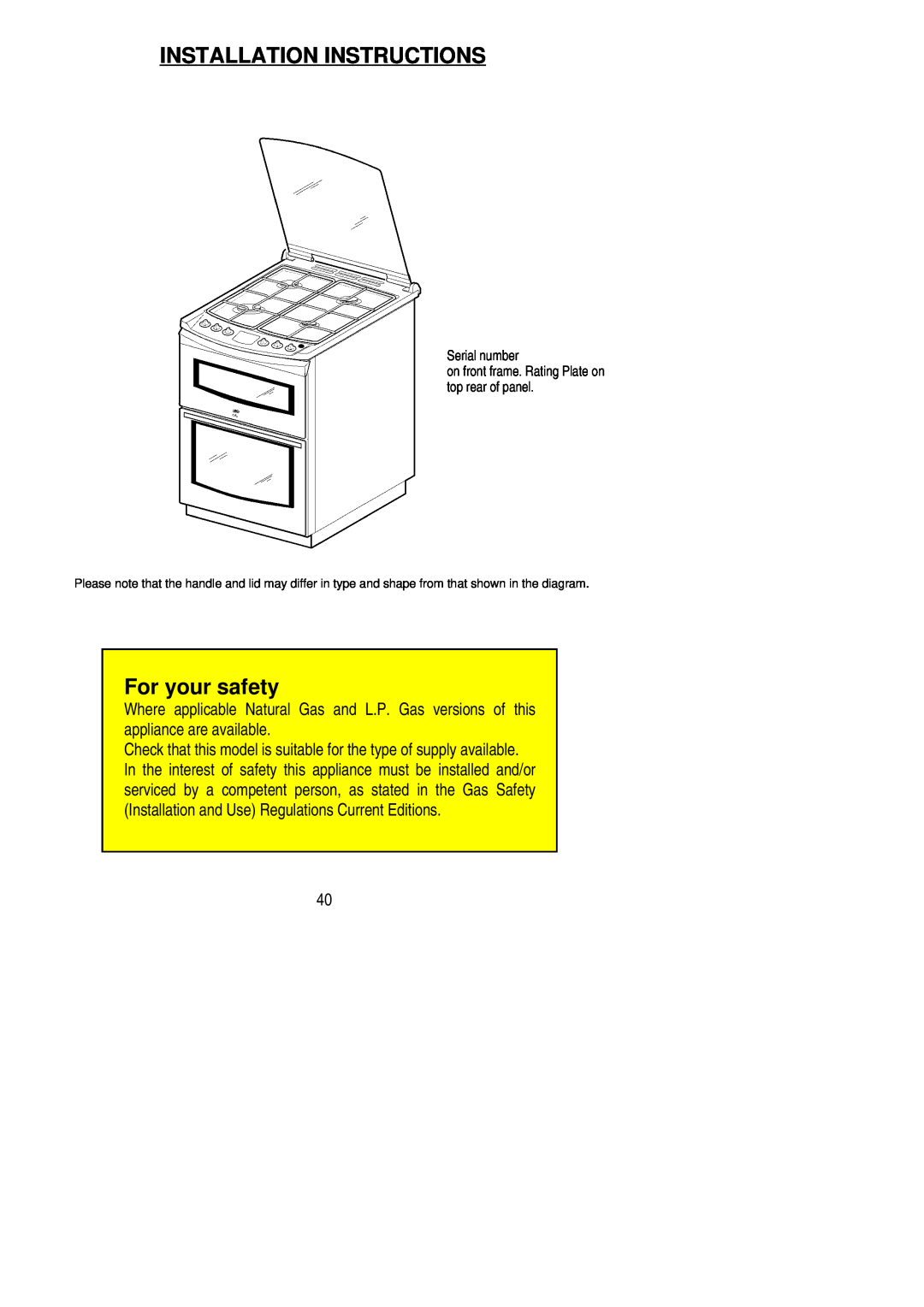 Electrolux CSG 558 installation instructions Installation Instructions, For your safety, Serial number 