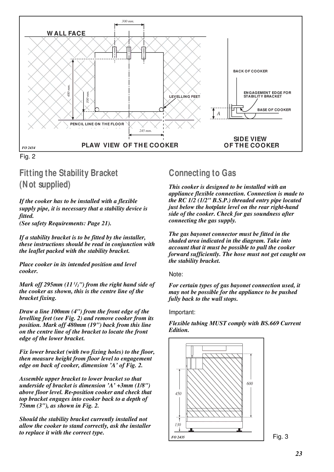 Electrolux CSIG 223 W manual Connecting to Gas, Wall Face 