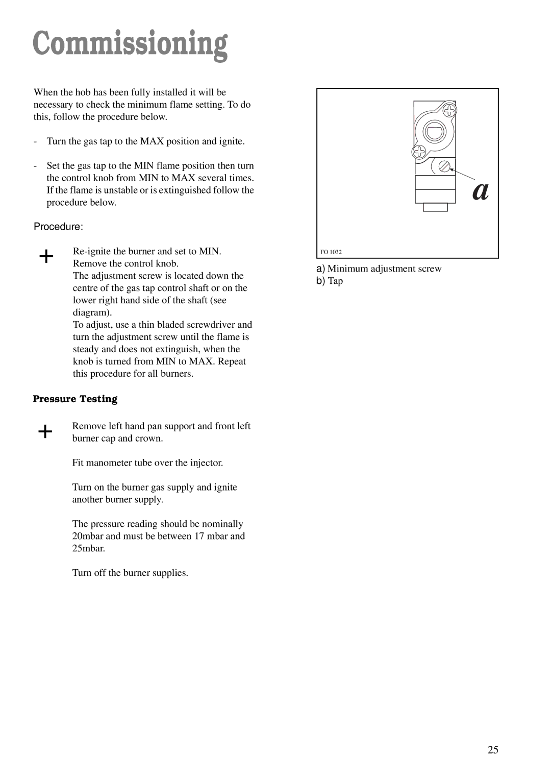 Electrolux CSIG 223 W manual Commissioning, Procedure, Pressure Testing 