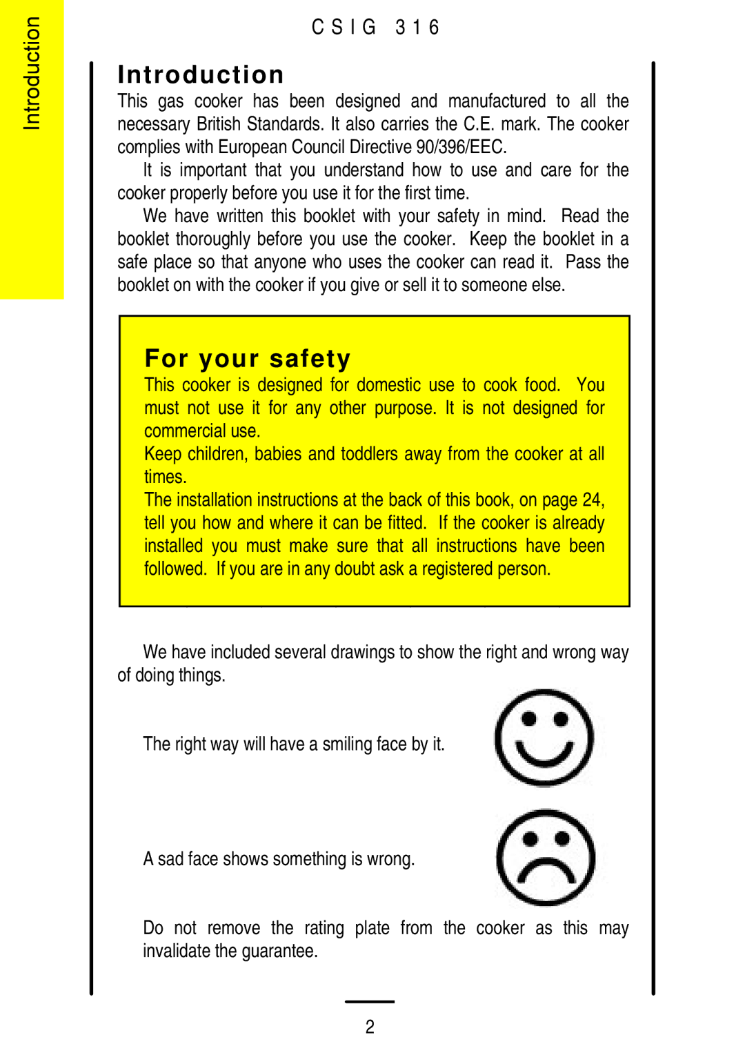 Electrolux CSIG 316 installation instructions Introduction, For your safety 