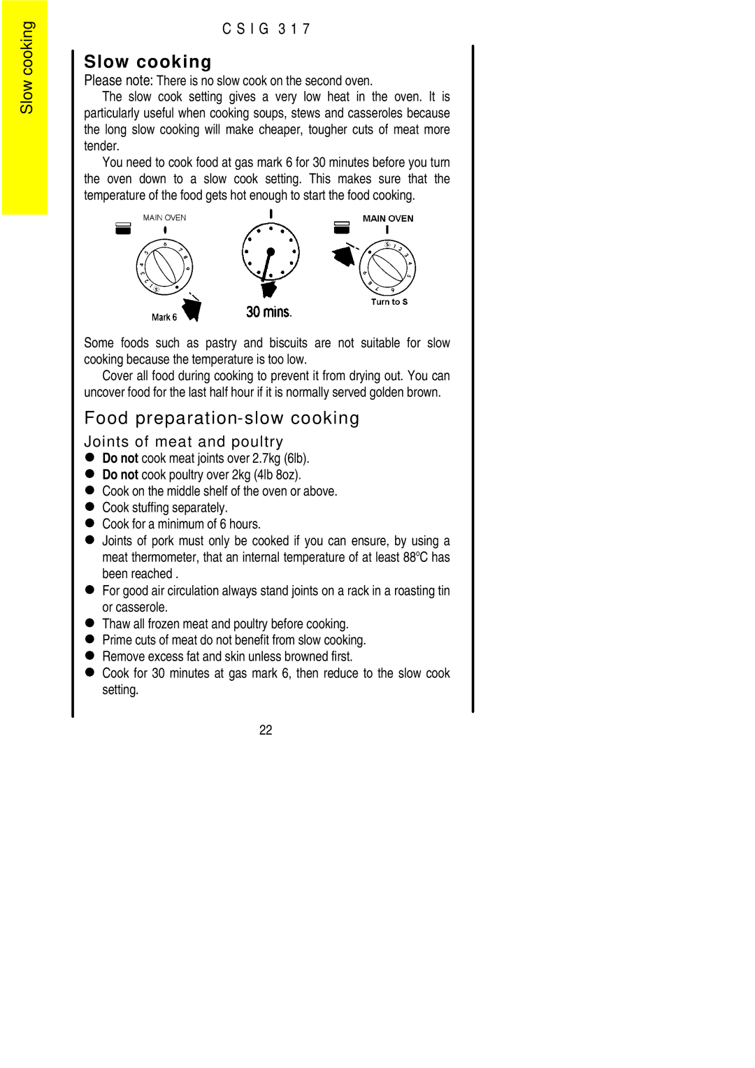 Electrolux CSIG 317 installation instructions Slow cooking, Food preparation-slow cooking 