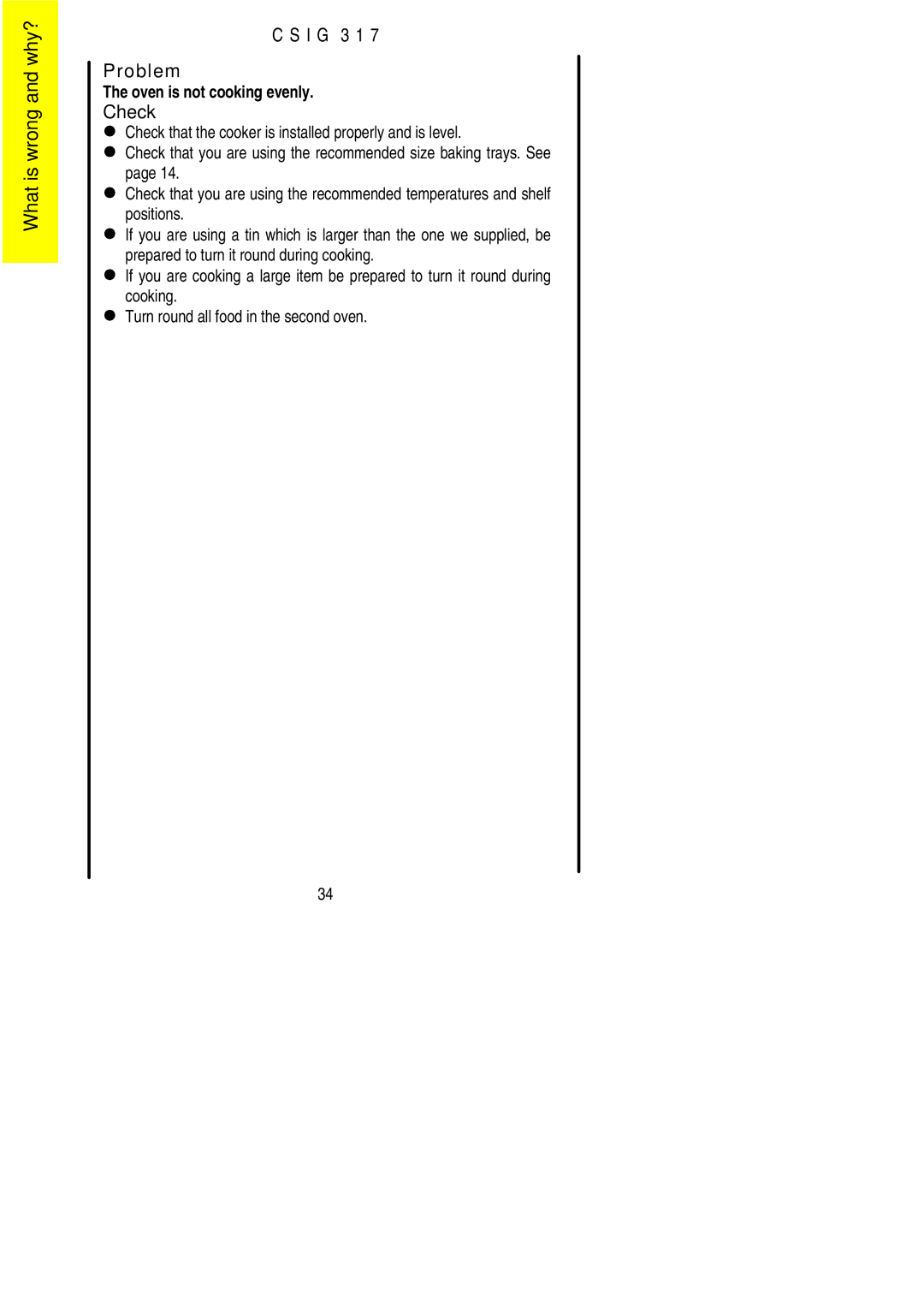 Electrolux CSIG 317 installation instructions I G 3 1 Problem 