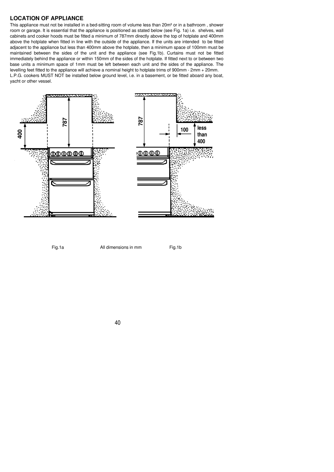 Electrolux CSIG 317 installation instructions Location of Appliance 