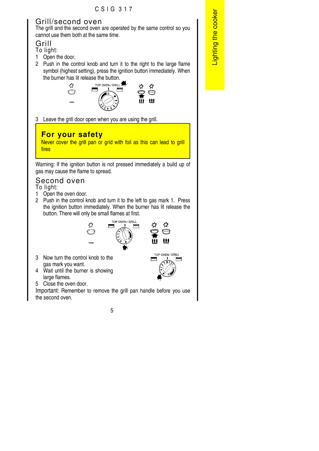 Electrolux CSIG 317 installation instructions Grill/second oven, Second oven 