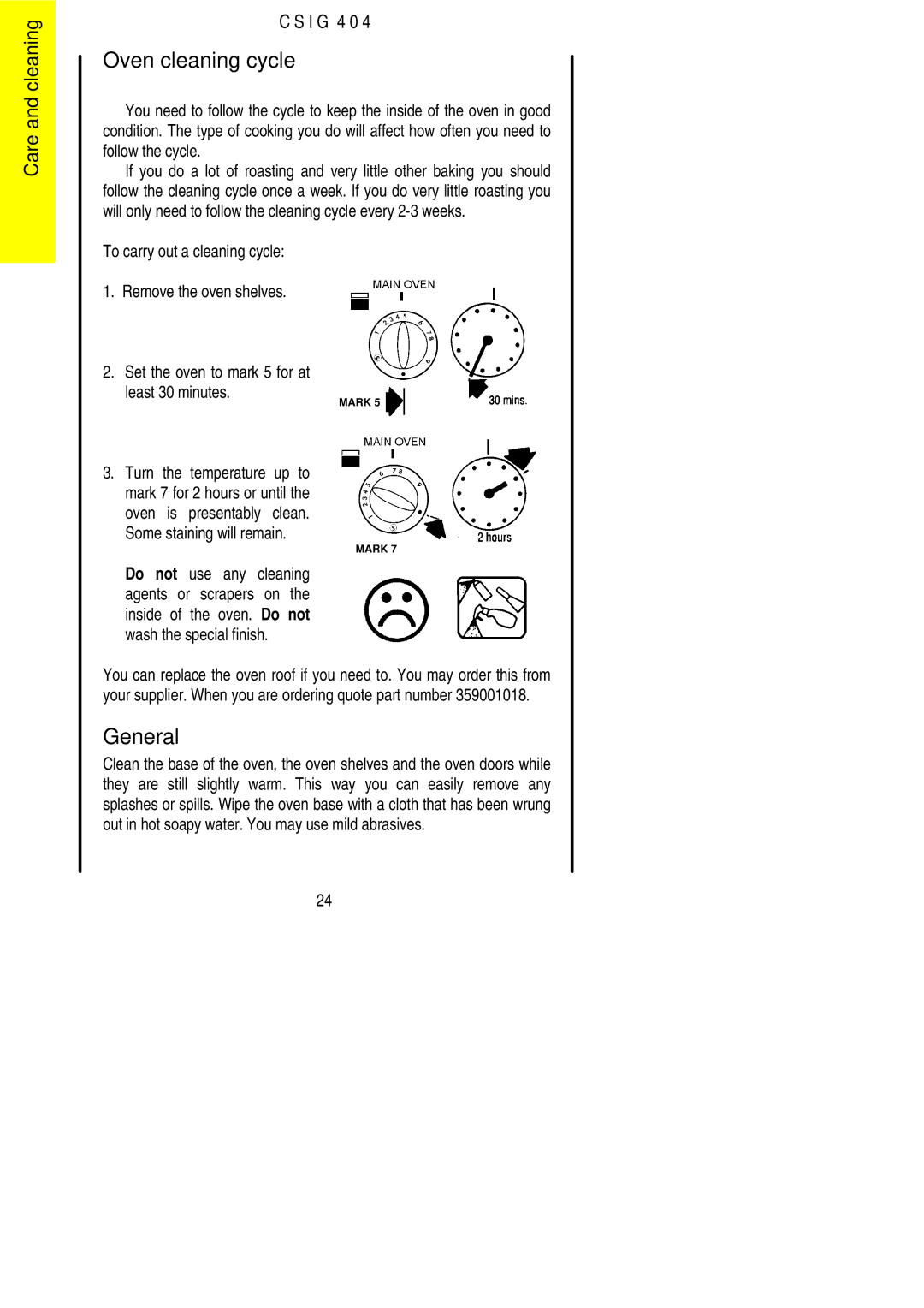 Electrolux CSIG 404 installation instructions Oven cleaning cycle, General 