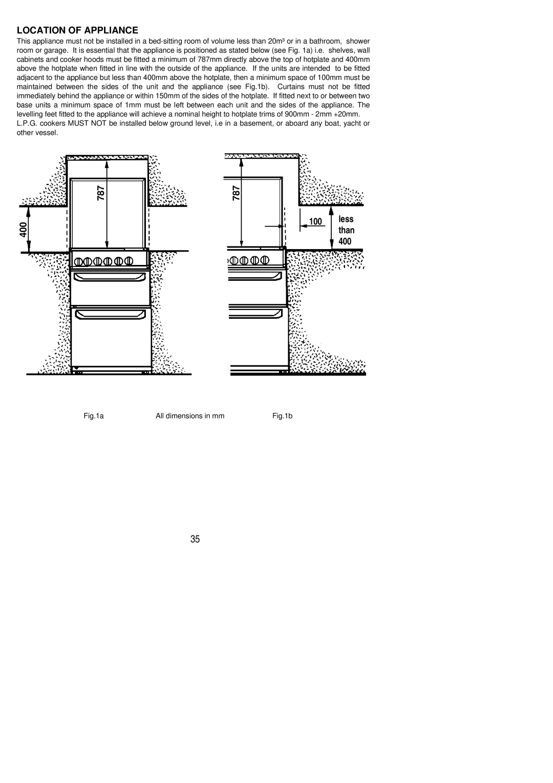 Electrolux CSIG 404 installation instructions Location of Appliance 