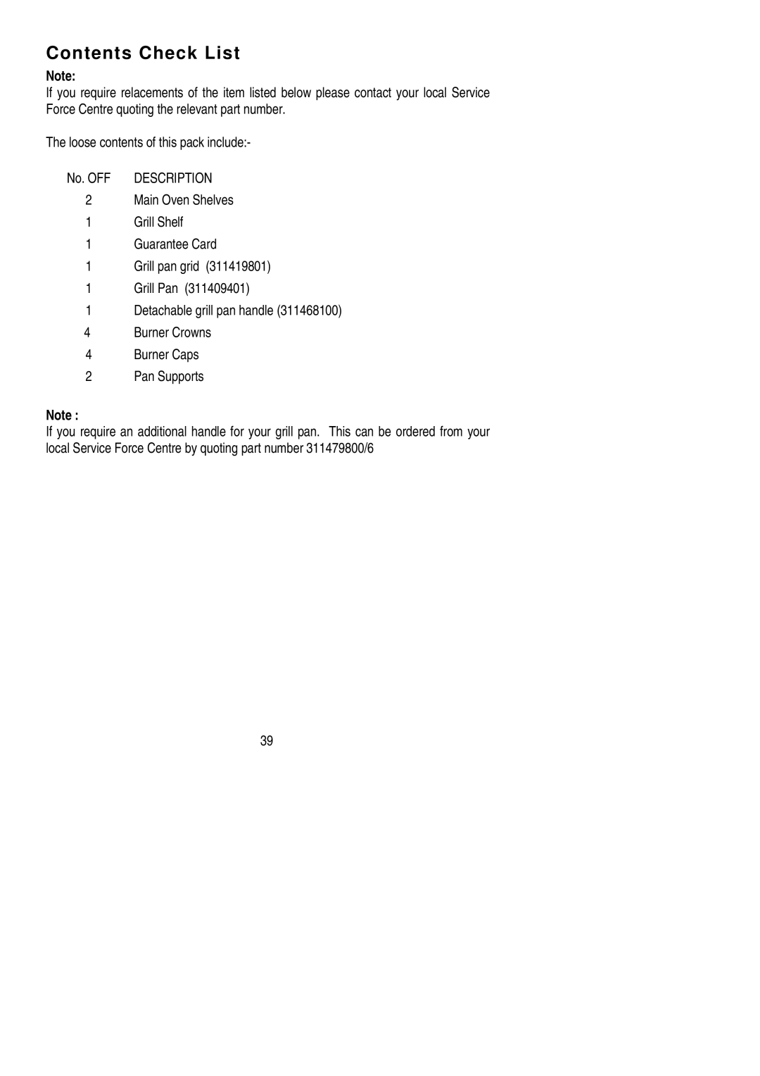 Electrolux CSIG 404 installation instructions Contents Check List 