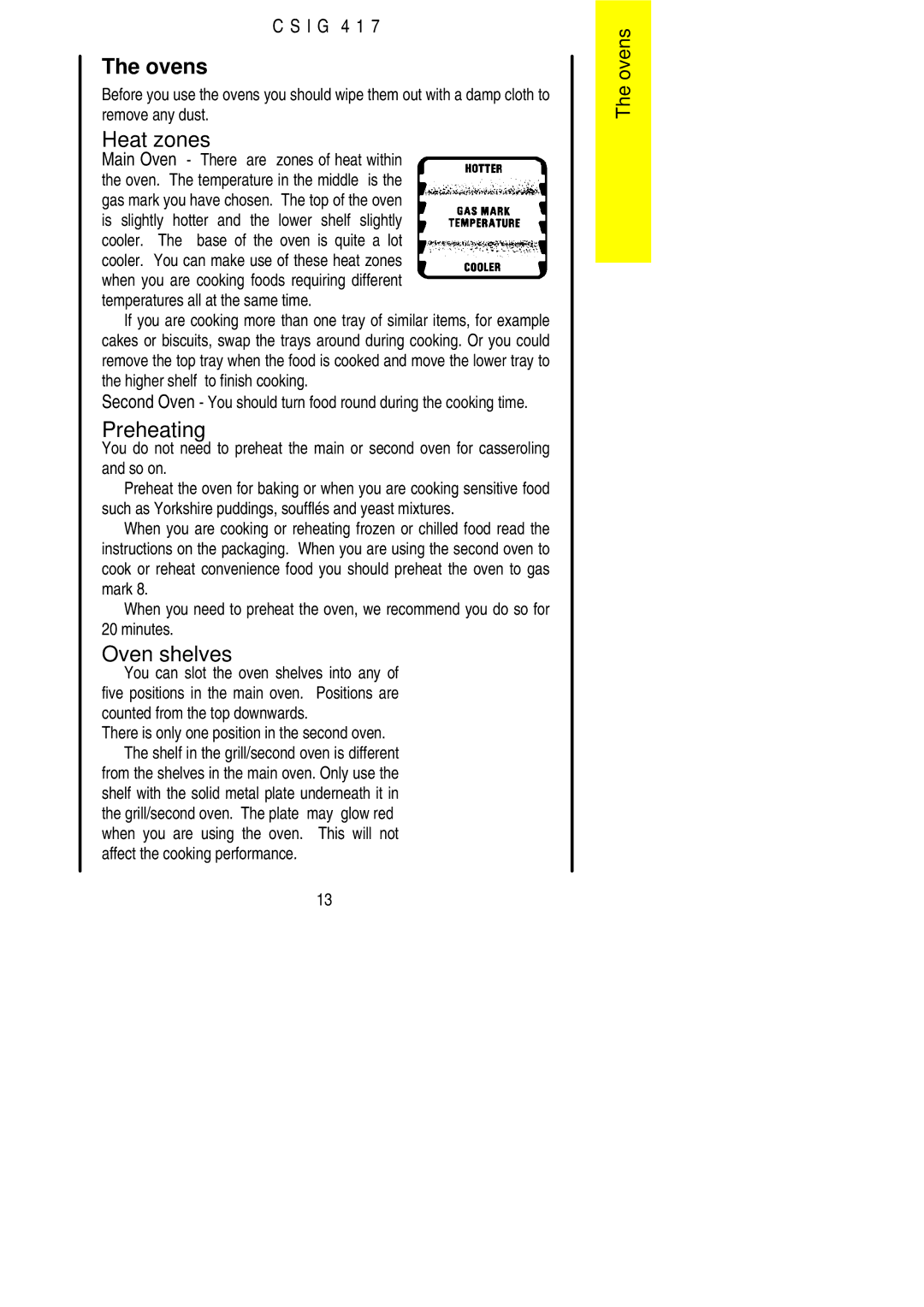 Electrolux CSIG 417 installation instructions Ovens, Heat zones, Oven shelves, Minutes 