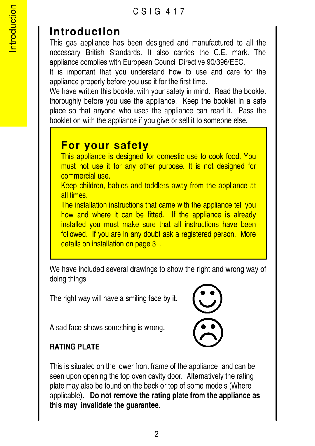 Electrolux CSIG 417 installation instructions Introduction, For your safety 