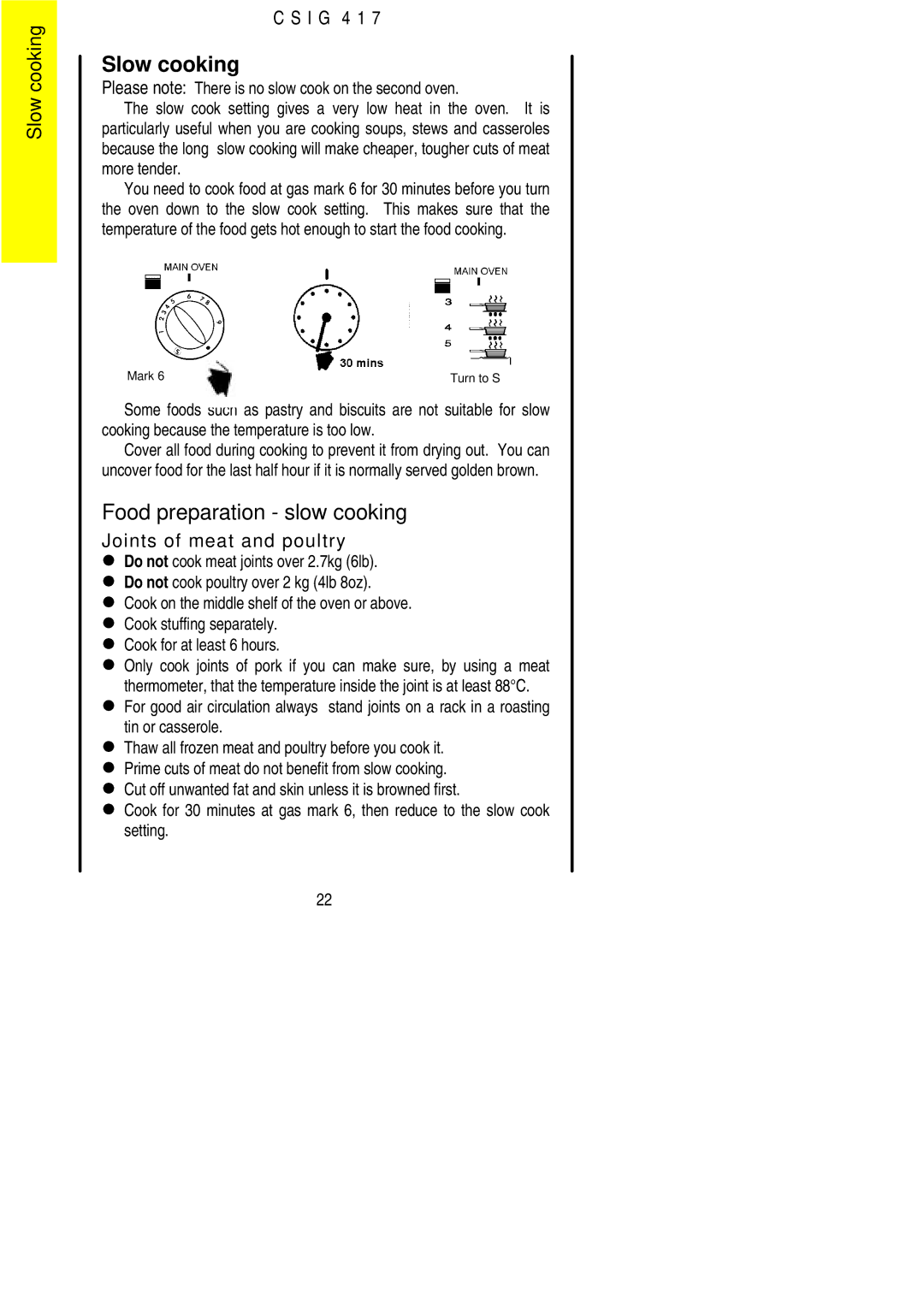 Electrolux CSIG 417 installation instructions Slow cooking, Food preparation slow cooking 